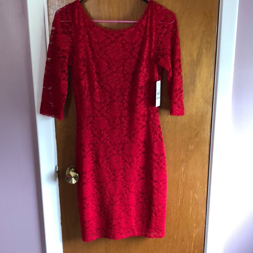 Laundry red lace 3/4 sleeve dress